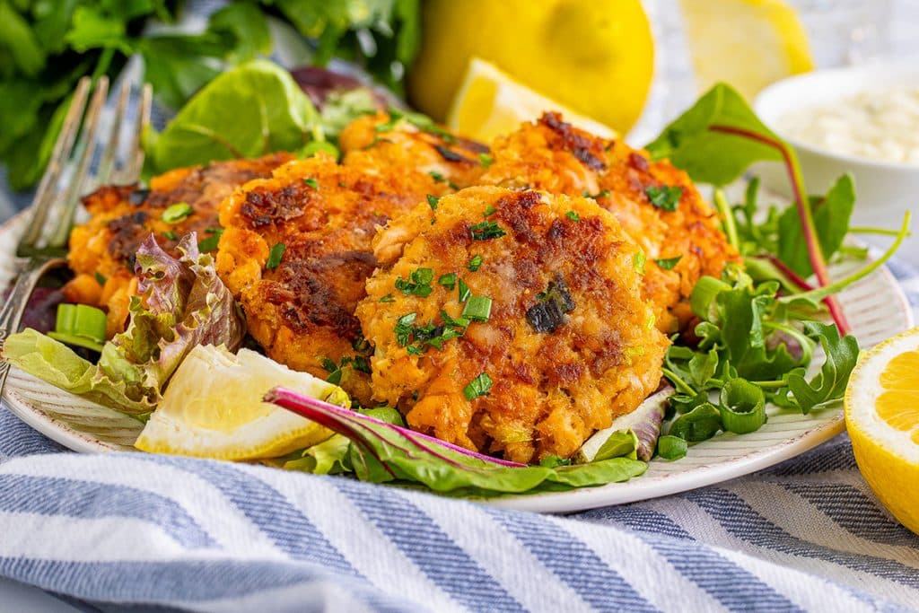 salmon patties on a serving platter