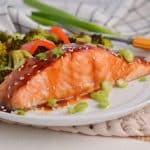 cross view of salmon with teriyaki sauce