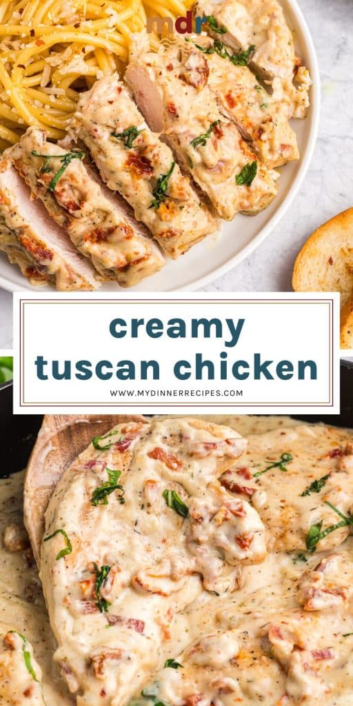 collage of tuscan chicken for pinterest