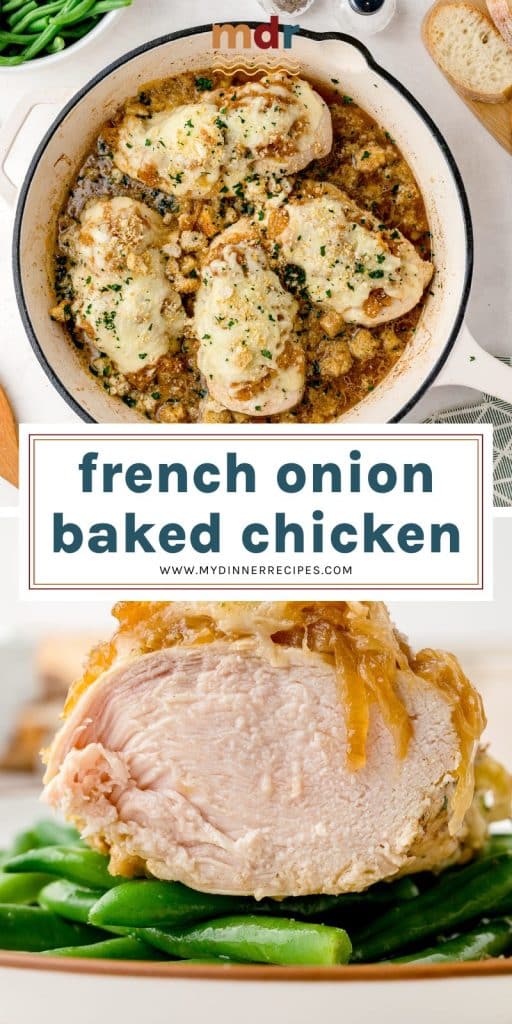 collage of french onion chicken for pinterest