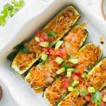 diagonal shot of zucchini taco boats