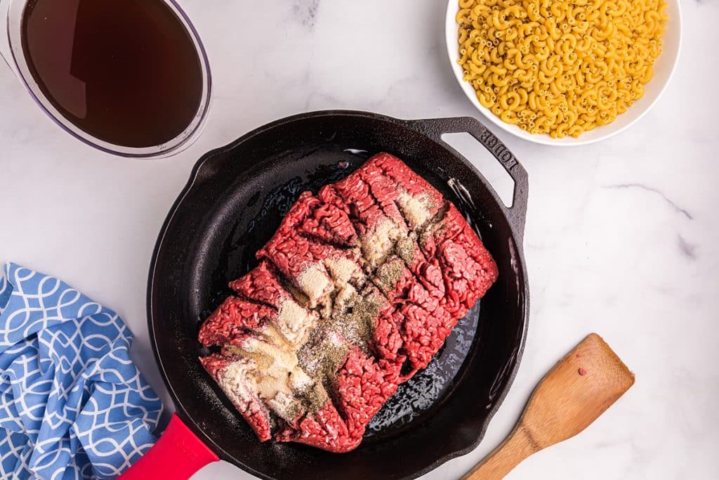 ground beef browning in skillet